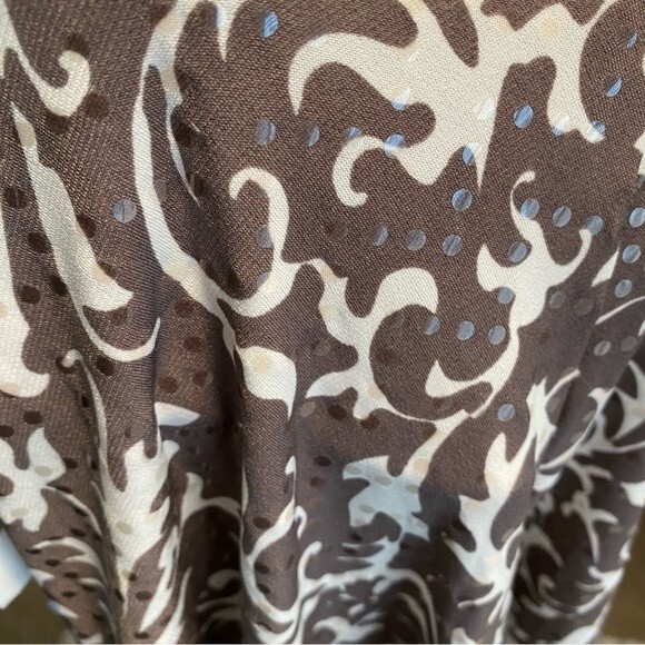 NWT Shimmer Ruche Asymmetrical Neck 3/4 sleeve Floral Taupe Top by JBS Size S - Picture 7 of 10